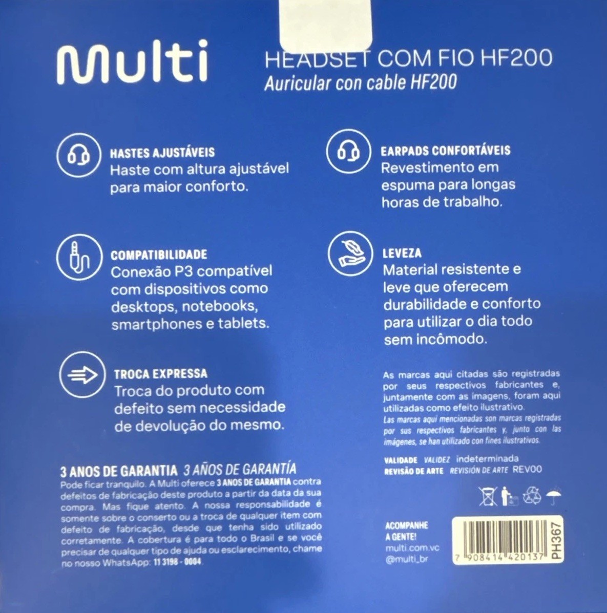 Multi HF200 Single-Ear Wired Headset, 3.5mm Boom Mic, Volume Control