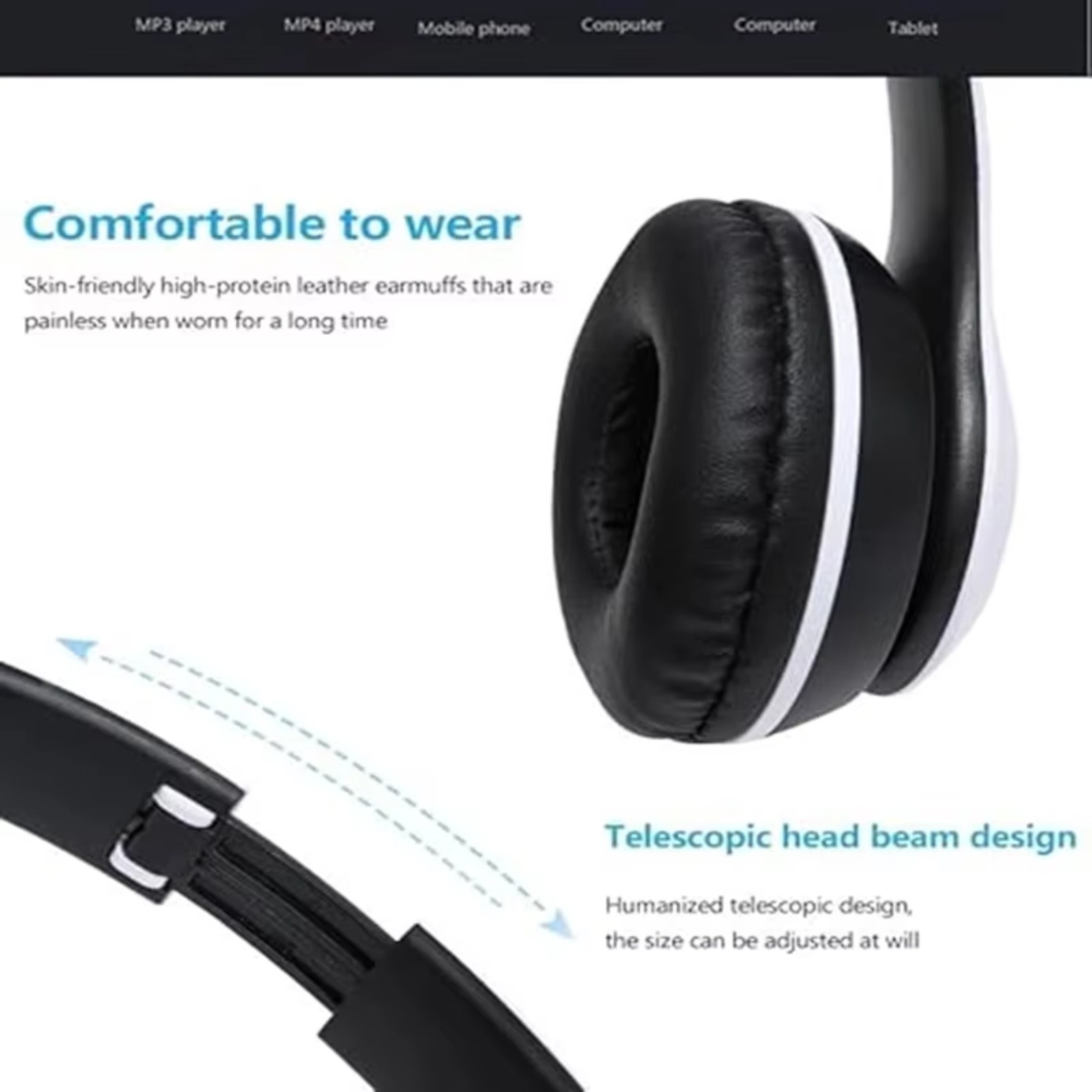 Wireless Headphones Headsets Super Bass Bluetooth Foldable Stereo Earphones Mic