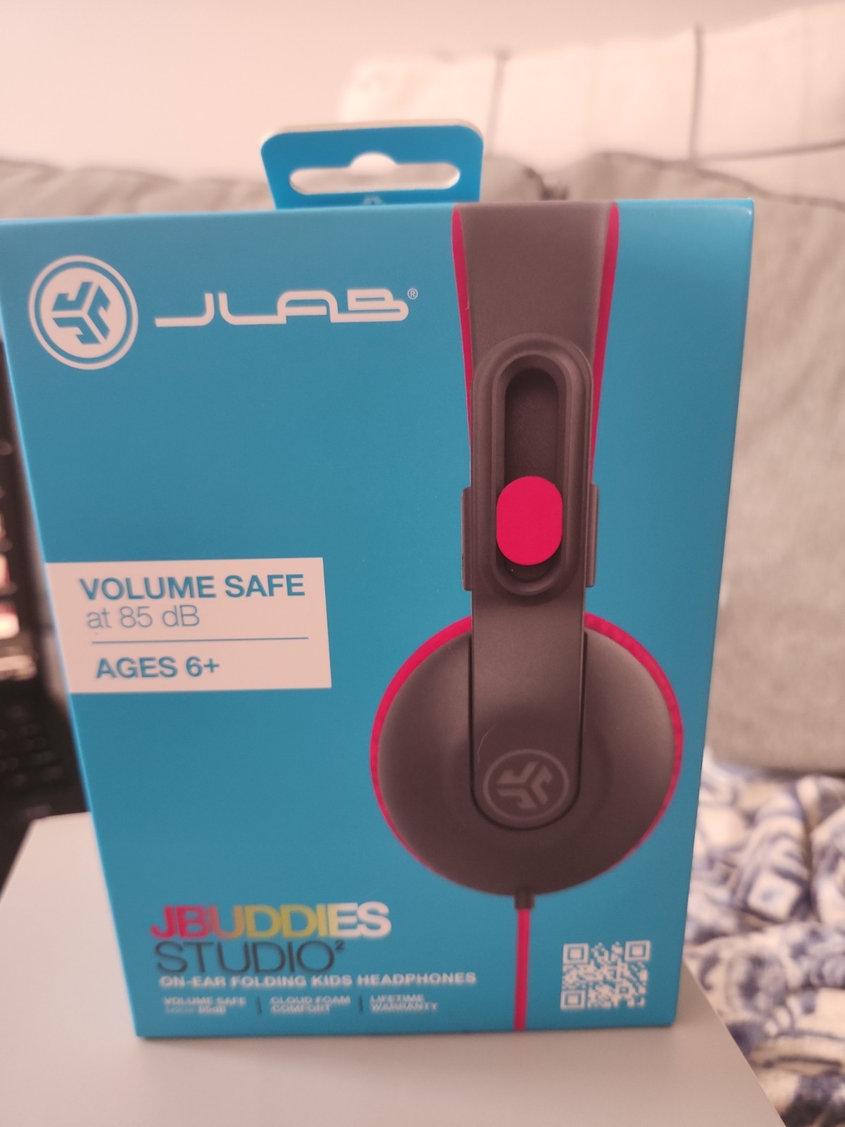 JLab JBuddies Studio 2 Kids On-Ear Foldable Headphones Mic 3.5mm Gray/Pink