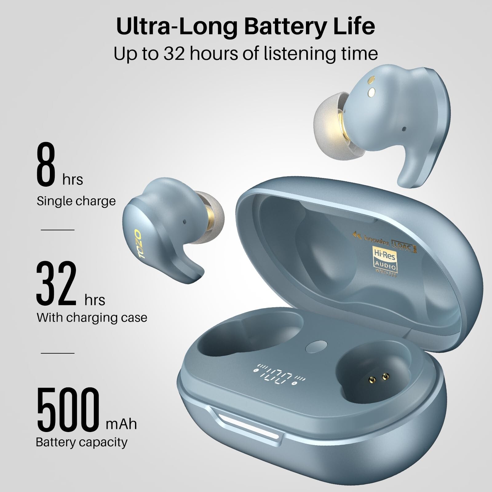 TOZO Golden X1 Wireless Earbuds Bluetooth 5.3 ENC ANC Headphones – Sierra Blue