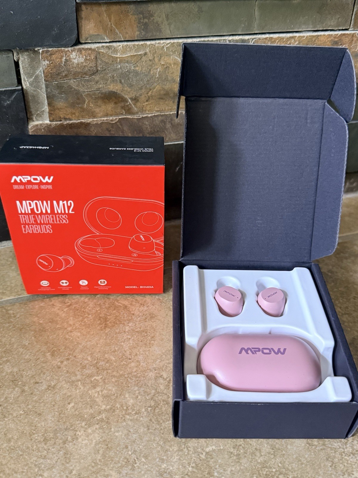 Mpow M12 Wireless Bluetooth 5.0 Earbuds Pink Earphones New FAST SHIPPING