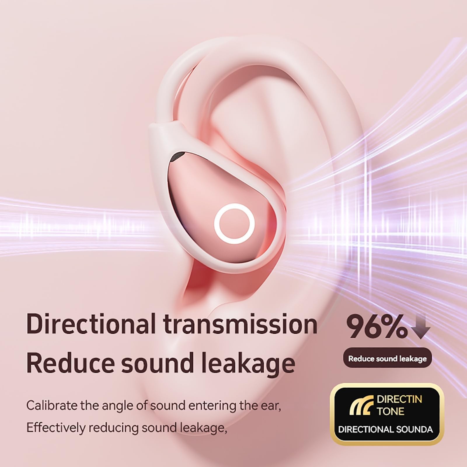 QJF Open Ear Earbuds Pink for Women, Bluetooth 5.4 Wireless Headphones