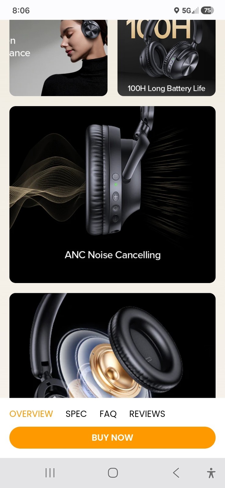 Tagry H08 Long Lasting Noise Canceling Headphones -New