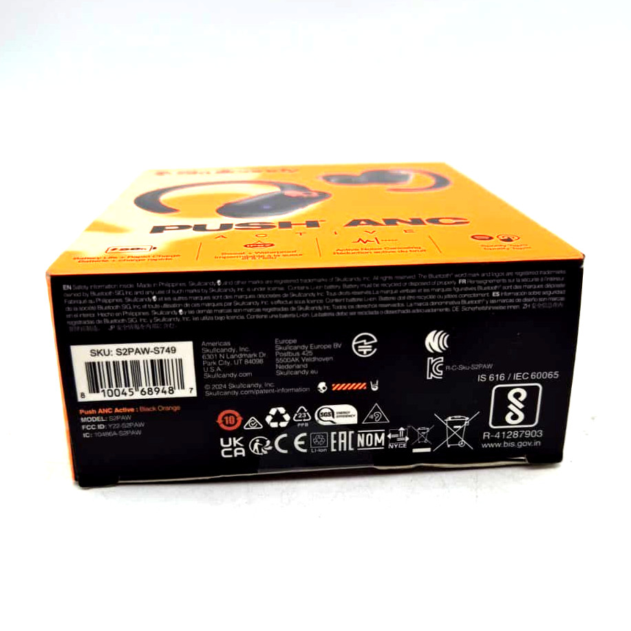 Skullcandy S2PAW Push Anc Active In-Ear Black/Orange Accents Wireless Earbuds