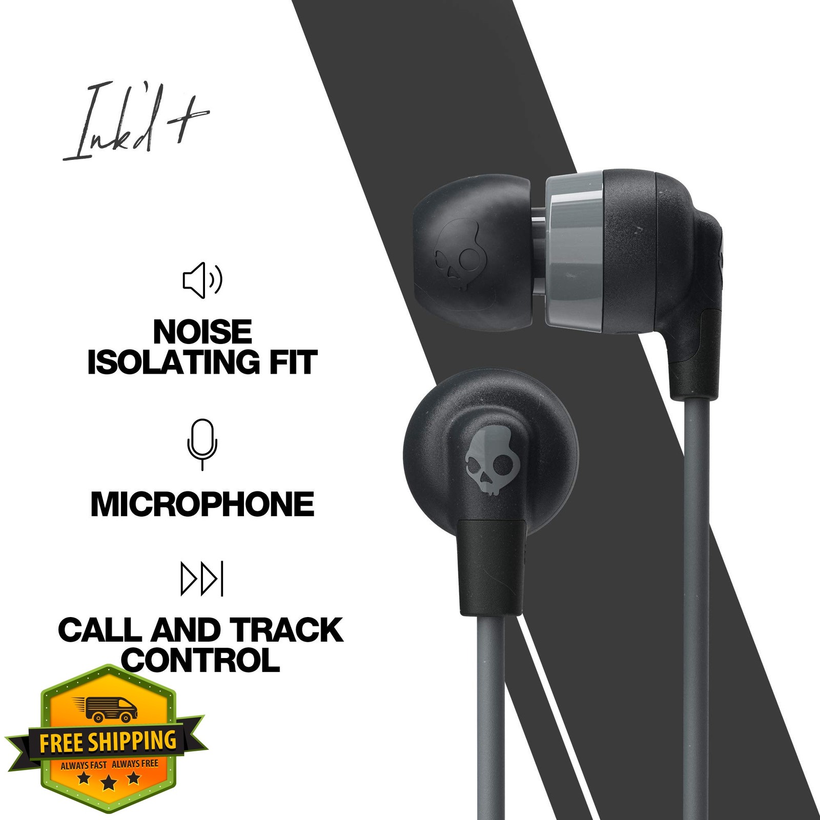 Skullcandy Ink’d+ Wired Earbuds Black 3.5mm Mic