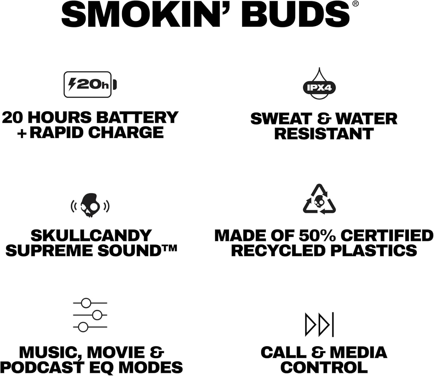 Skullcandy Smokin’ Buds Wireless Earbuds Bluetooth Noise Isolating