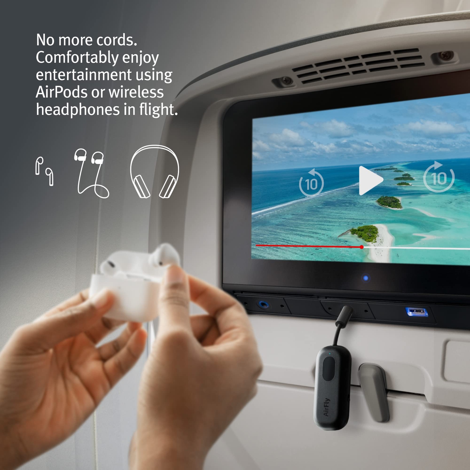 AirFly Pro Wireless Audio Adapter for Bluetooth Headphones 25H Battery Life