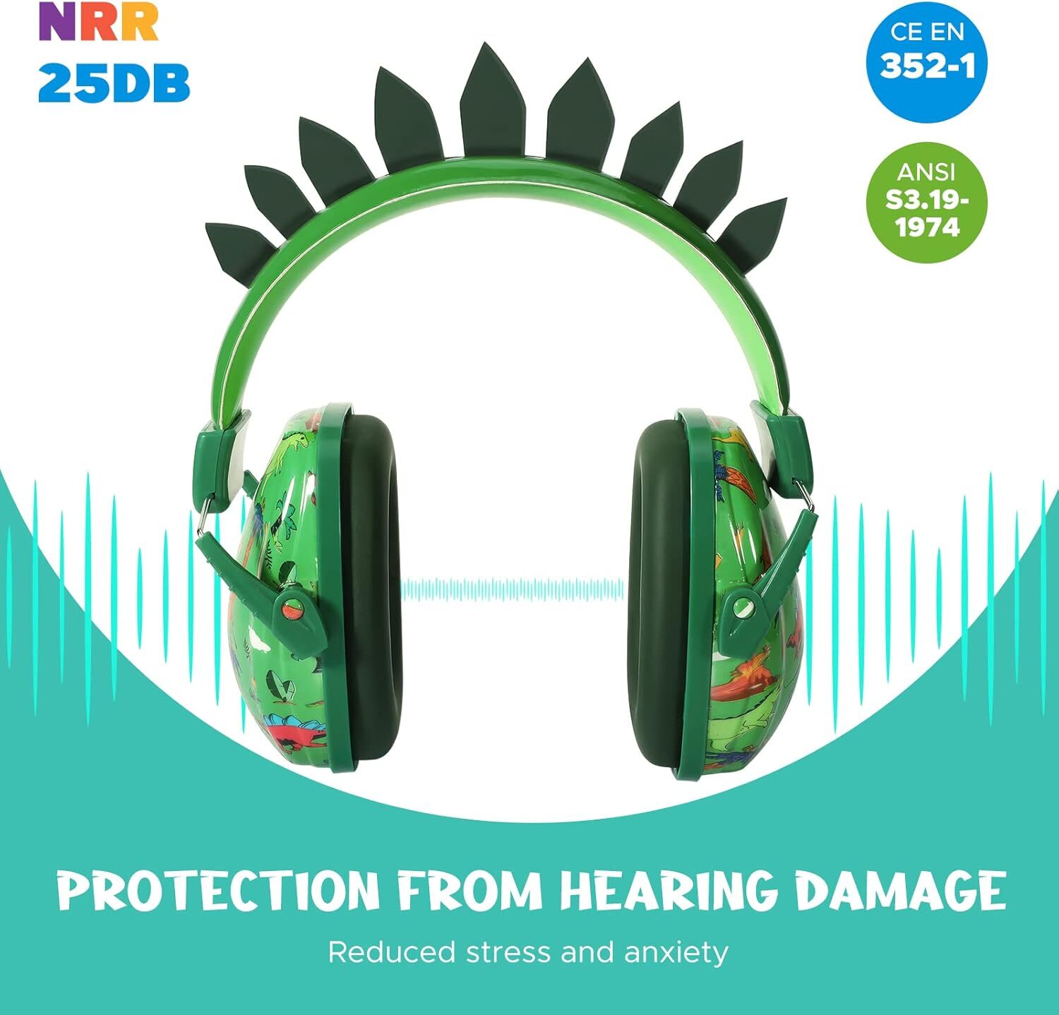 Kids Dinosaur Noise Cancelling Earmuffs – Hearing Protection for Ages 1 to 12