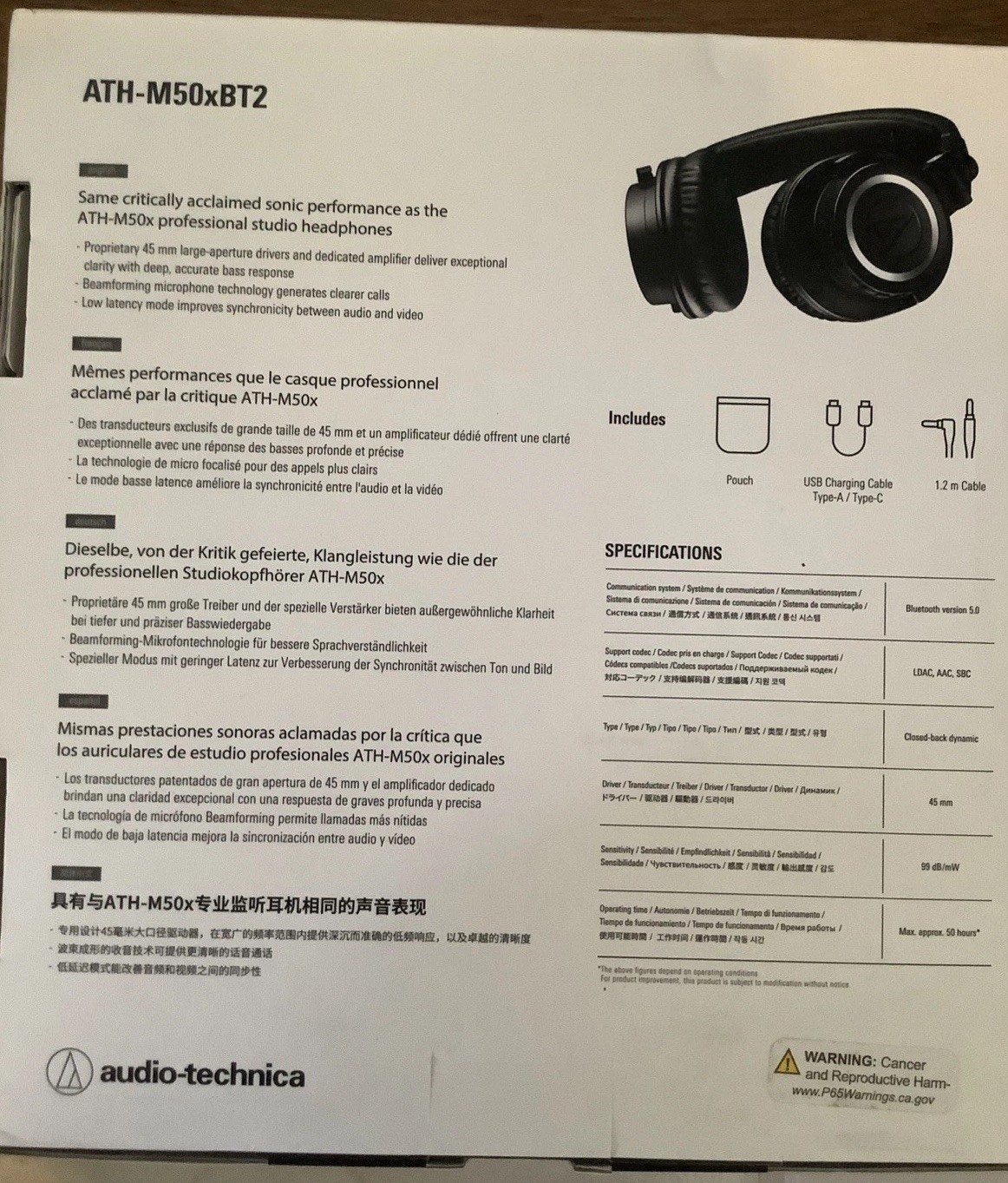 Audio-Technica ATH-M50xBT2 Wireless Over-Ear Headphones, Black. Open Box,Checked