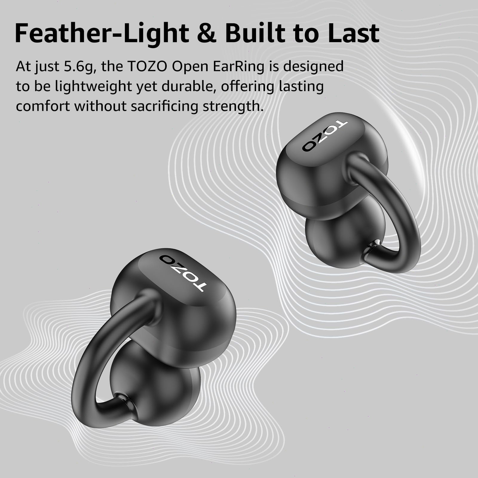 TOZO OpenEarRing Headphones Lightweight Comfort Open Ear Clip Wireless Earbuds
