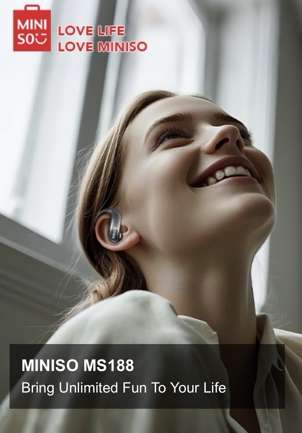MINISO MS188 Wireless Earbud High Def Voice Open Ear AI 150 Language Translation