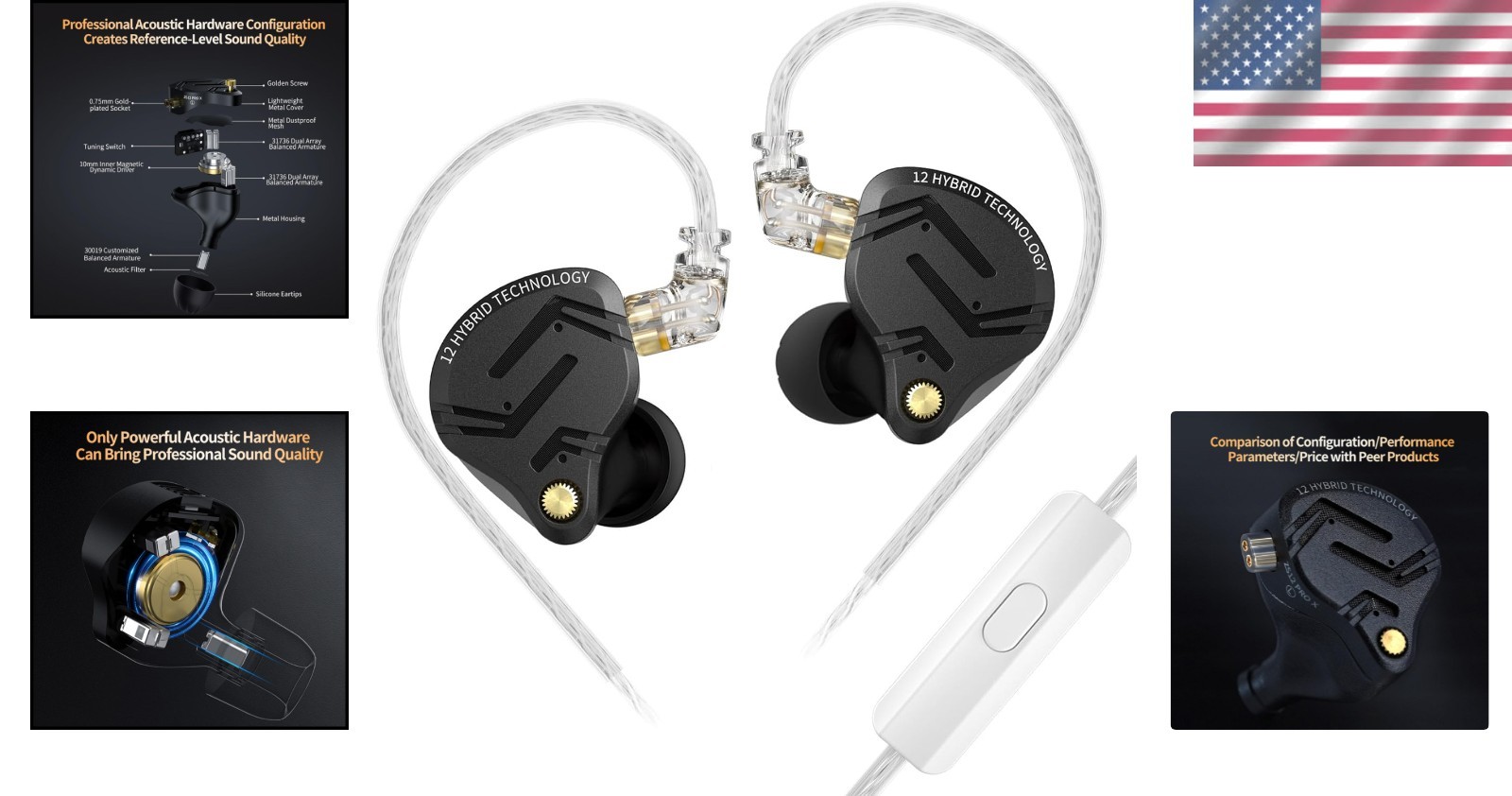 KZ ZS12 PRO X Dark Black Hybrid Earbuds – Perfect for Audiophiles & Gamers