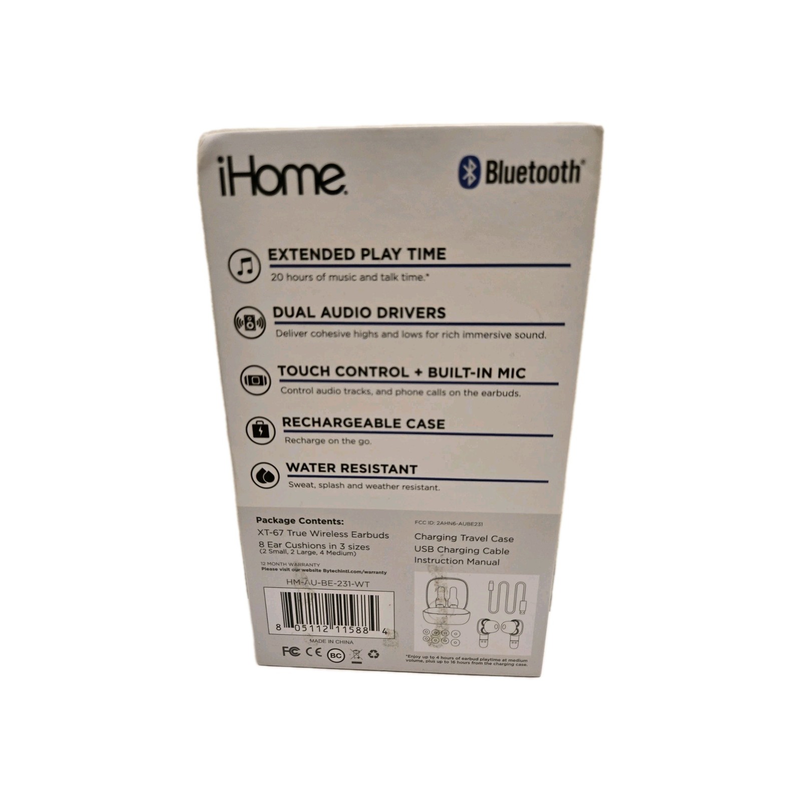 iHome Xt-67 Bluetooth Wireless Earbuds White New In Box