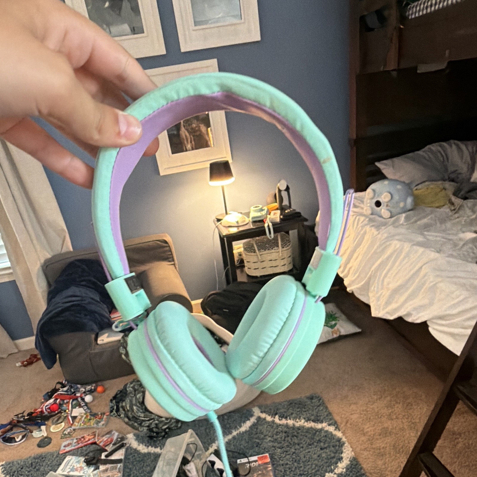 Blue/Purple Wired Over-Ear Headphones 3.5mm Jack 40mm Adjustable Band