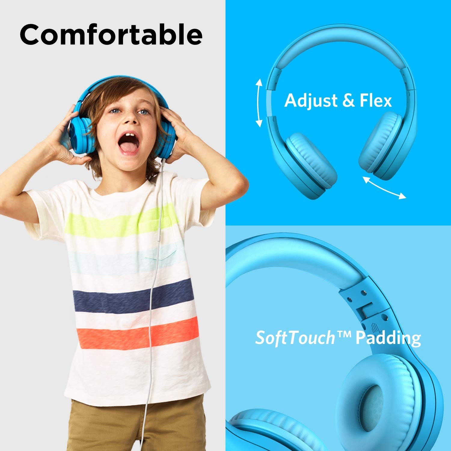 LilGadgets Connect+ Pro Wired Kids Headphones for School with Plain, Blue