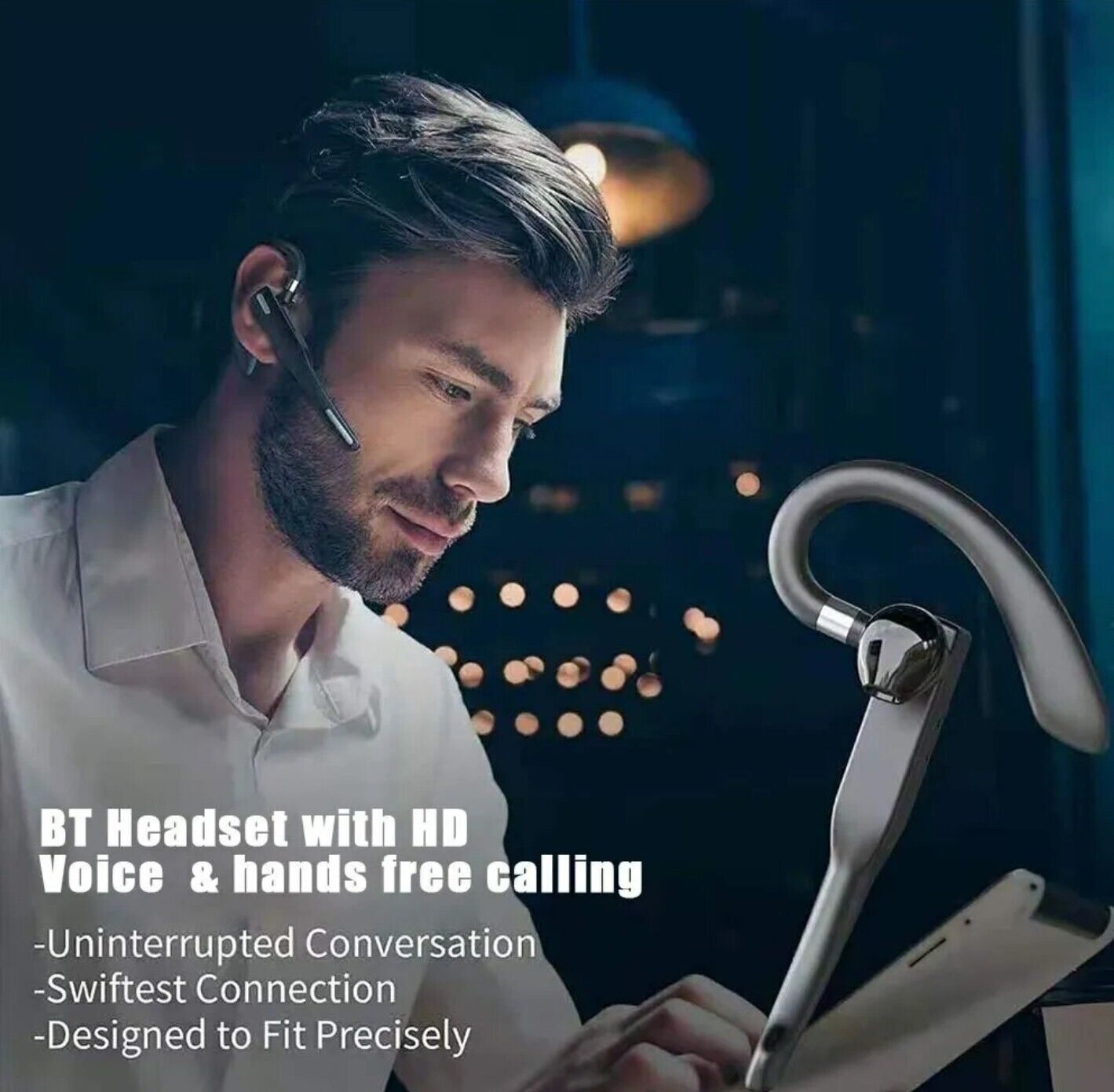 Trucker Wireless Headset Bluetooth 5.1 Earpiece Dual Mic Earbud Noise Cancelling