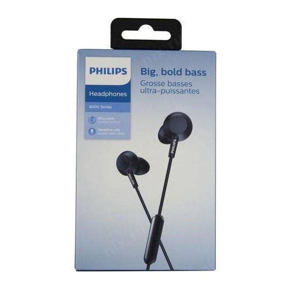Philips TAE4105 Wired In-Ear Headphones with Microphone for Phone Earbuds, Black