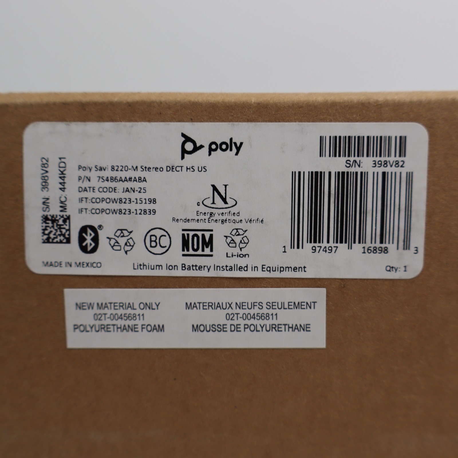 Poly Savi 8220-M Office Stereo DECT 1920-1930 MHz Headset TAA, USB Type A, Black
