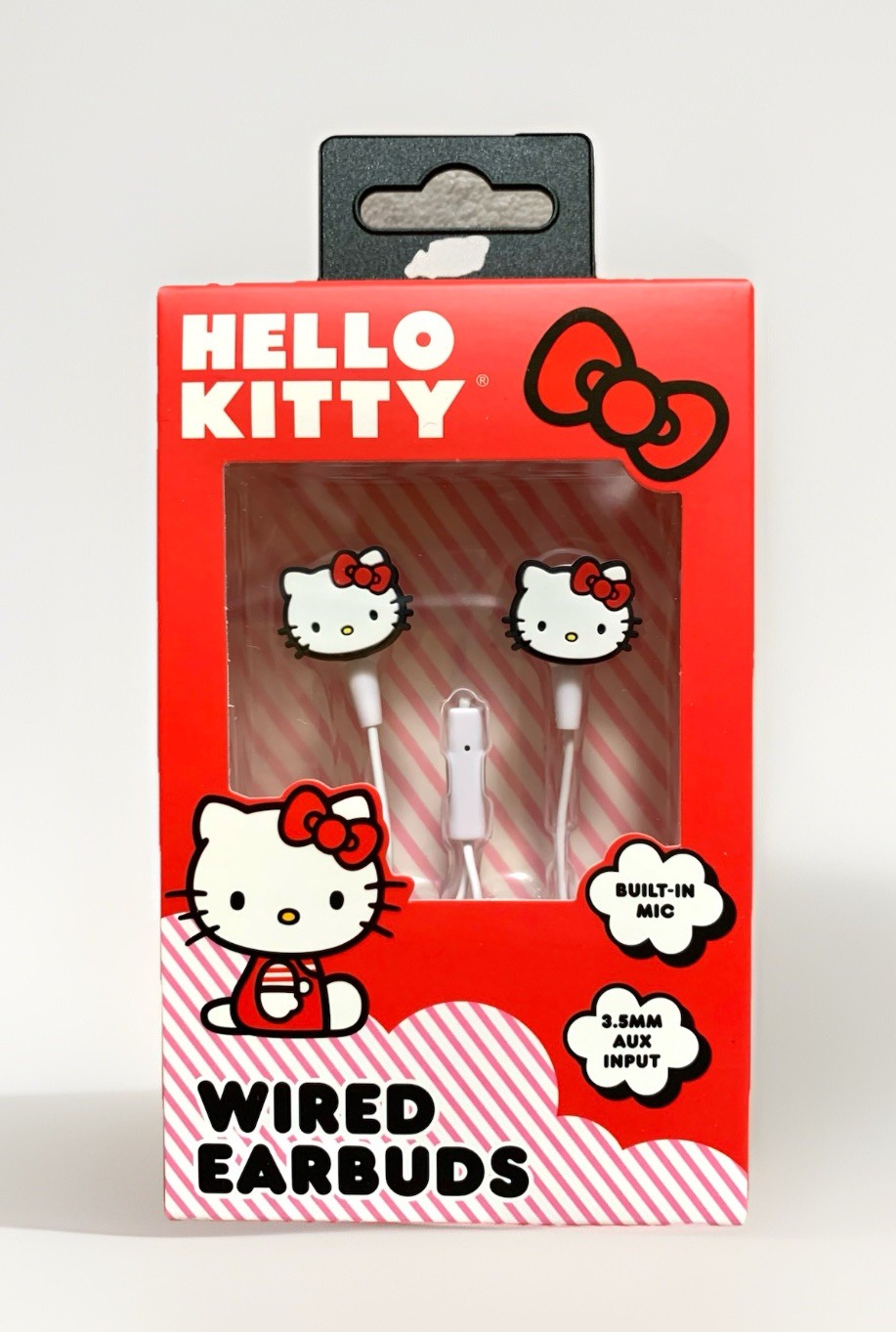 NEW Hello Kitty Wired Earbuds w/Built-In Microphone / 3.5mm Aux Input Jack