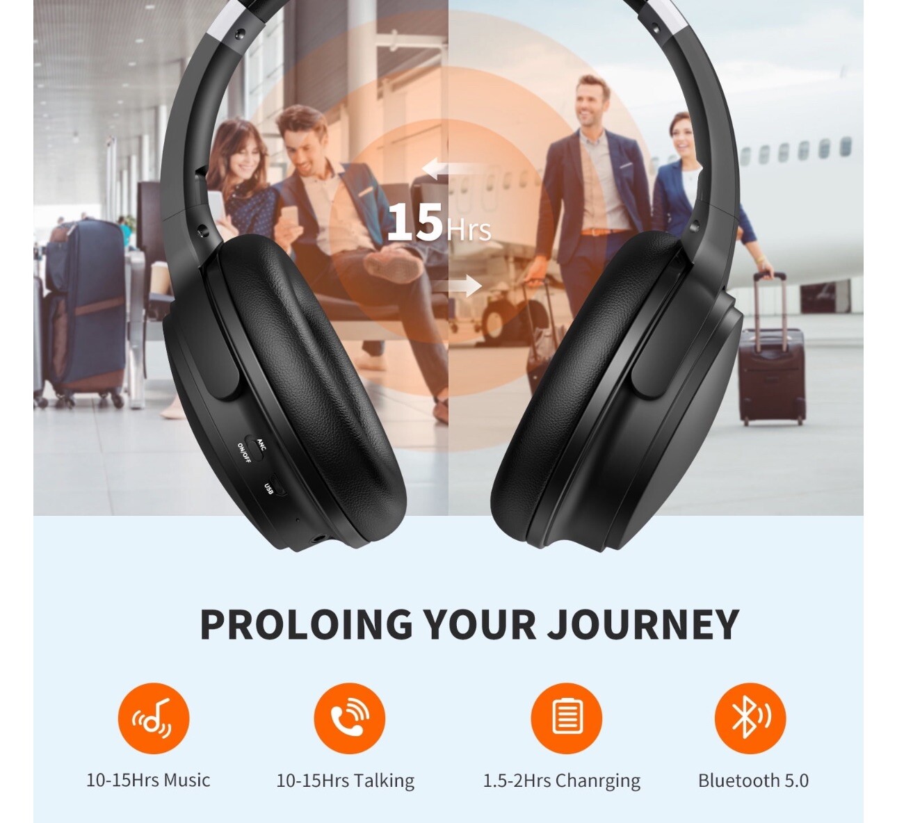 VILINICE Noise Cancelling Headphones, Wireless Headphones With Microphone, Q8