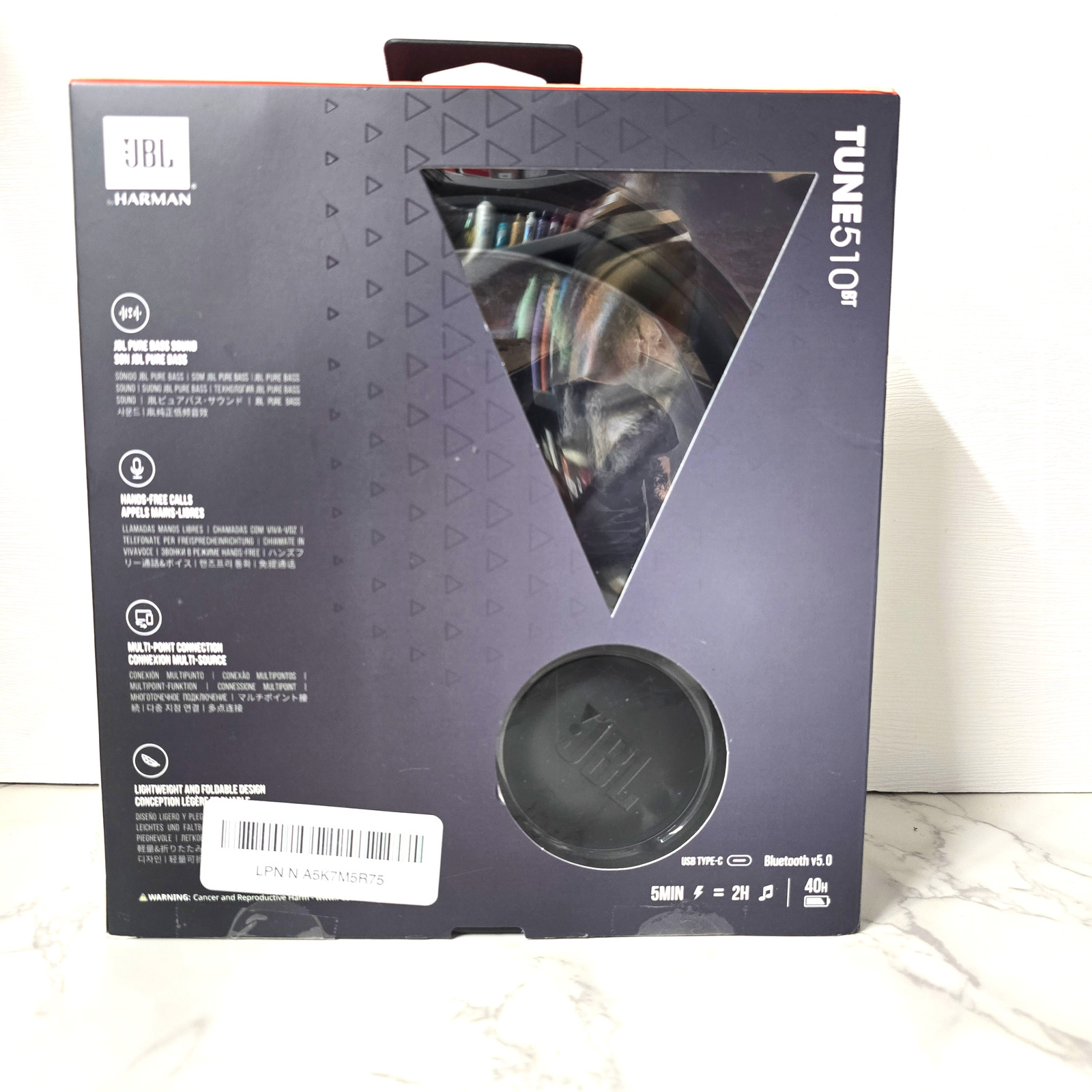 JBL Tune 510BT Wireless On-Ear Headphones Black NOB Pure Bass Hands Free Calls