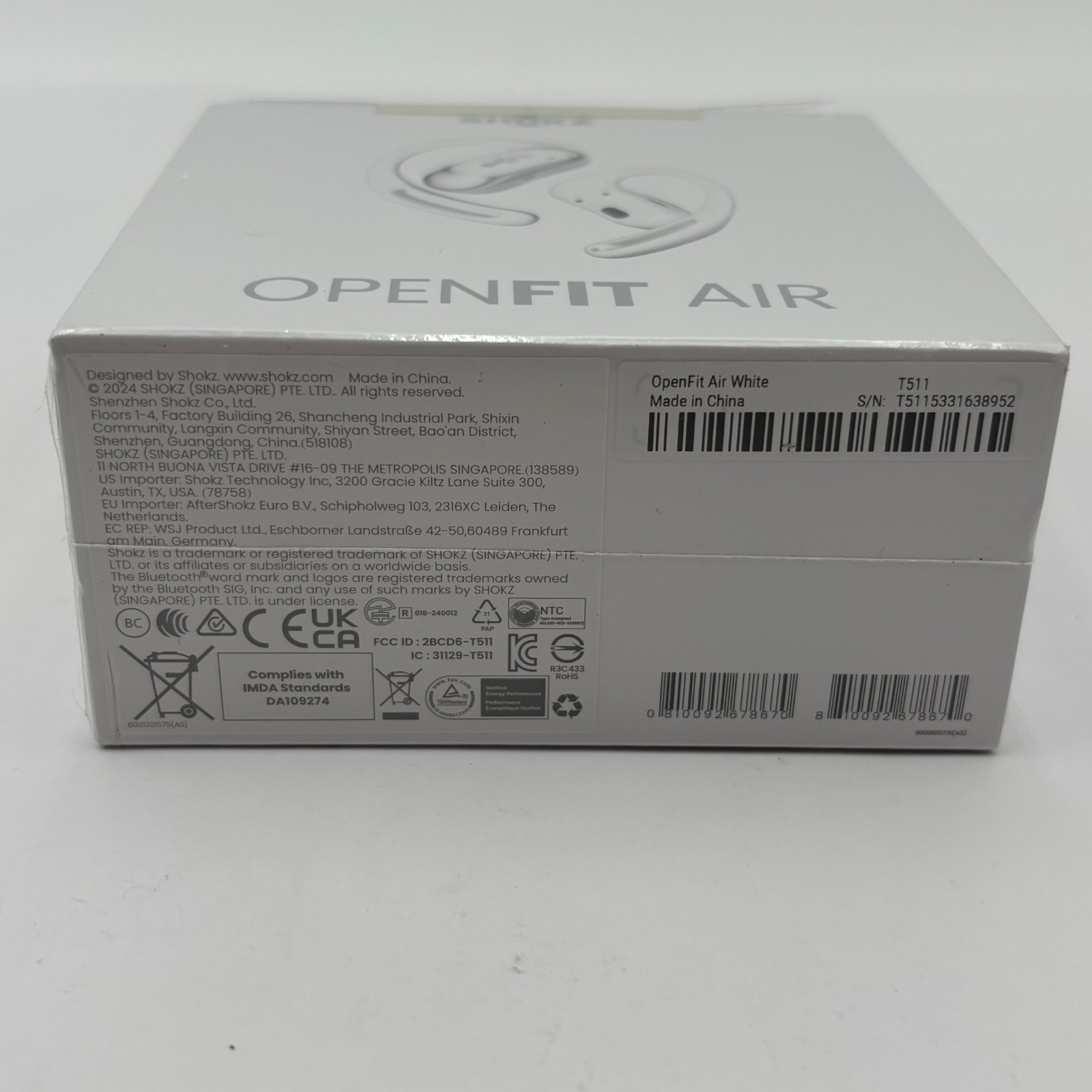 Shokz OpenFit Air Open-Ear True Wireless Earbuds White New Sealed Ships Free
