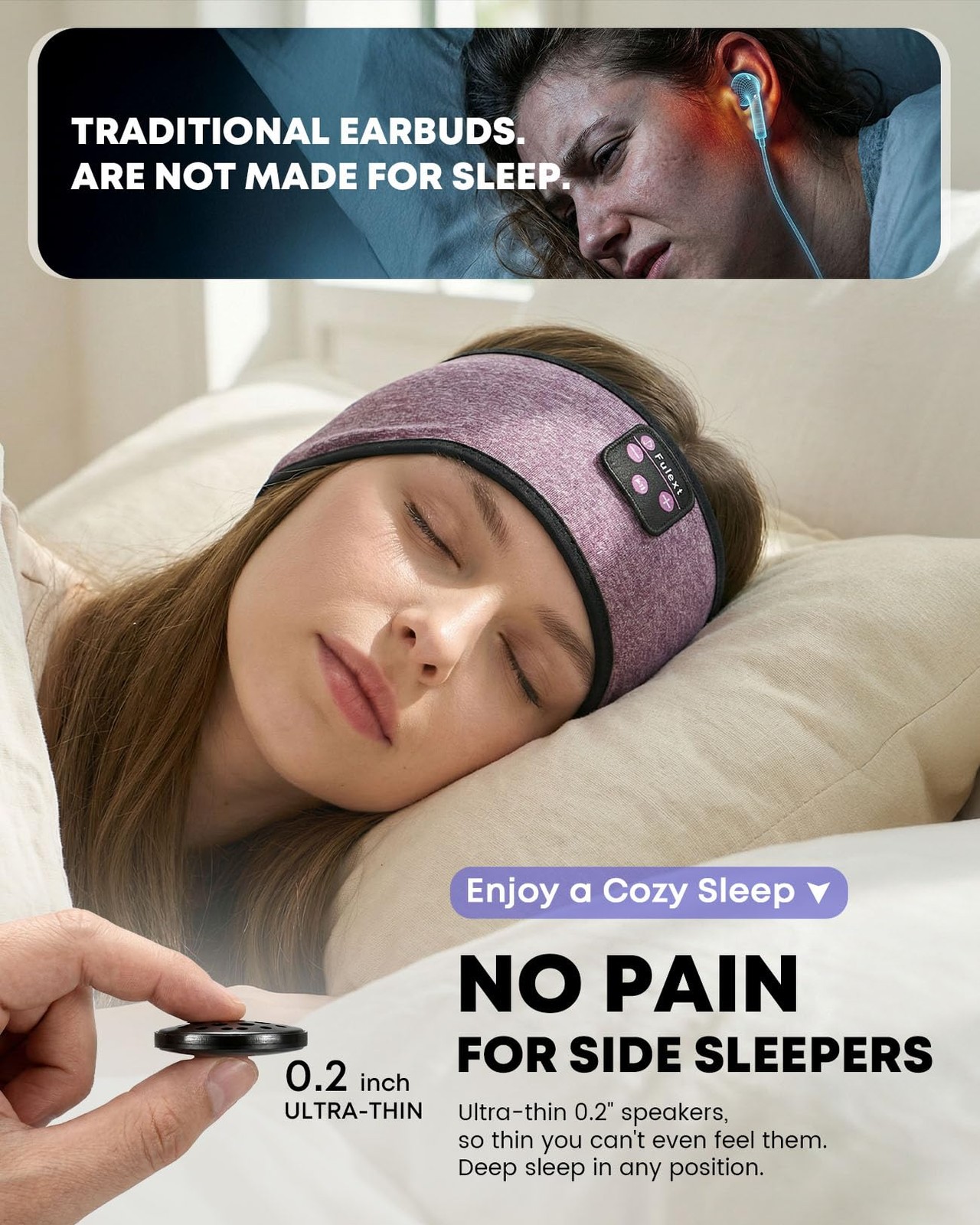 Sleep Headphones Headband Wireless Bluetooth 5.4 – Soft, Breathable, Ultra-Th…