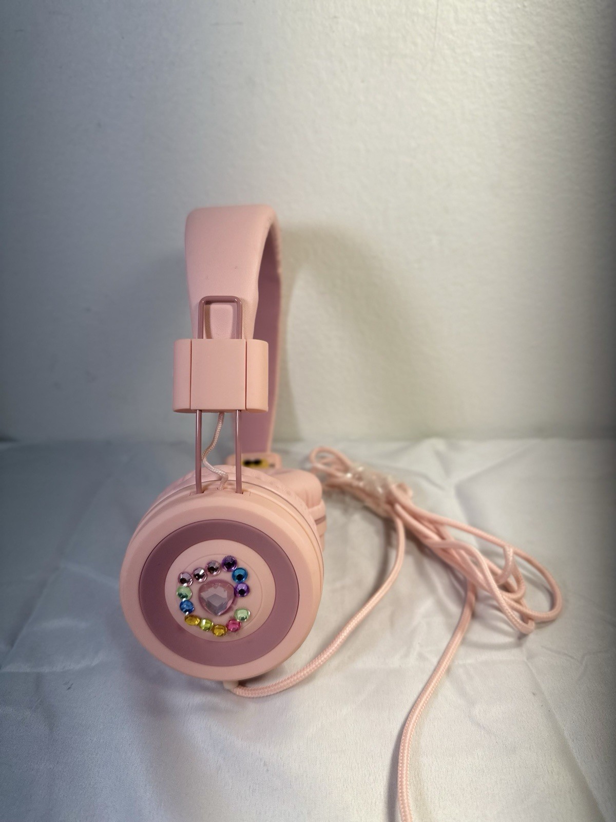 Pink Kids Wired Headphones Rhinestone Decor 3.5mm Audio Jack