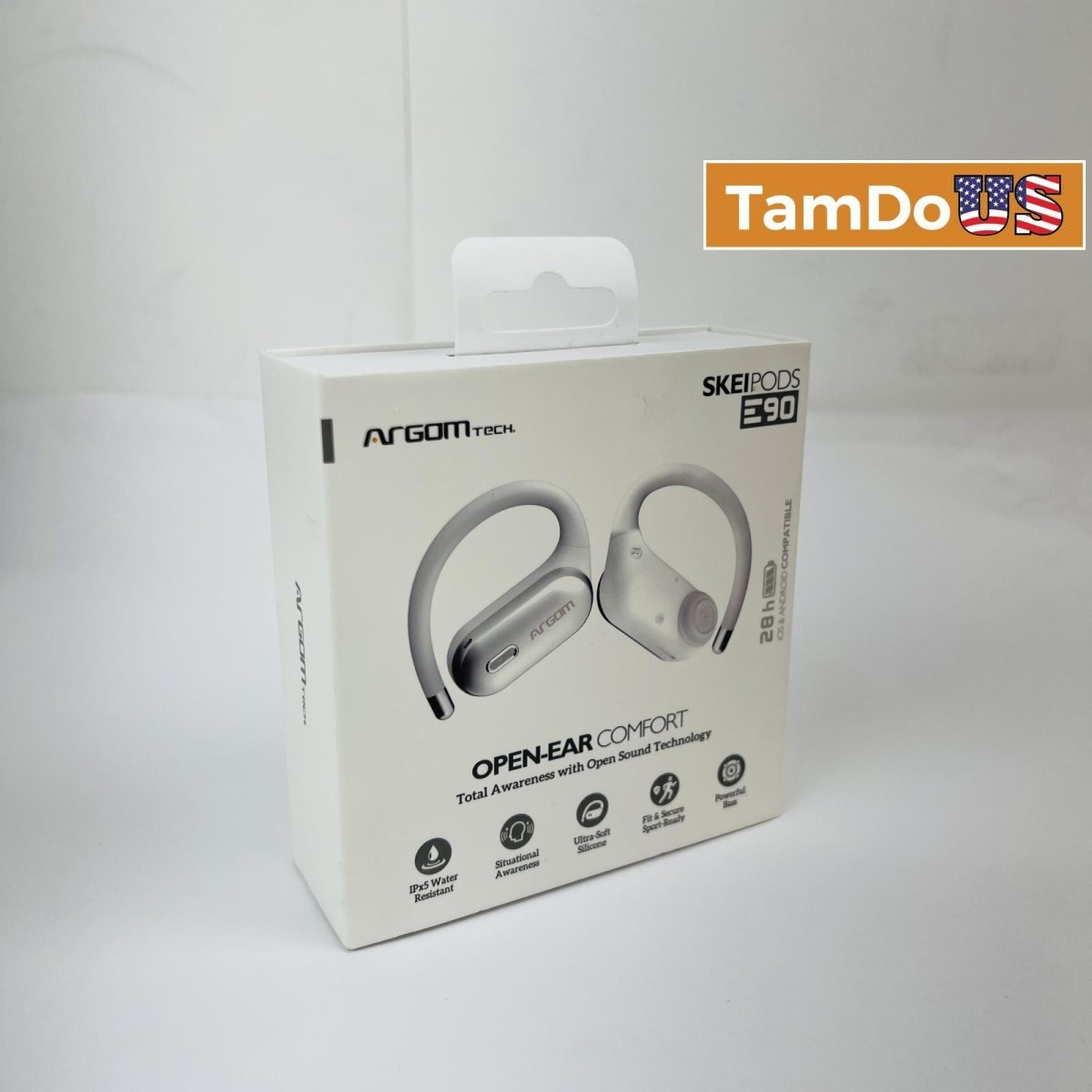 ArgomTech Skeipods E90 Open-Ear Wireless Earbuds, 26H, IPX5, Sport Fit