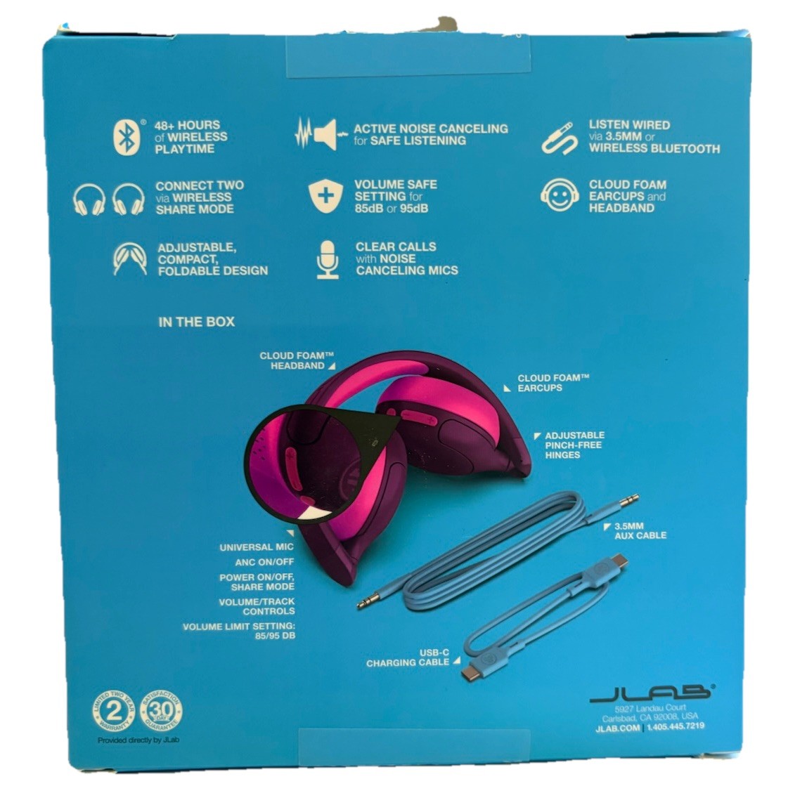 JLab JBuddies ANC Kids Headphones Wireless + Wired Noise Canceling 48hr Pink NEW