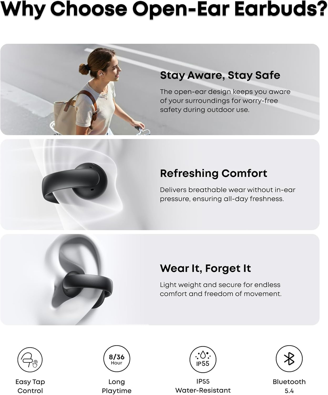 Soundcore Aeroclip by , Open-Ear Earbuds, Clip-On Headphones, Adaptive Comfort,