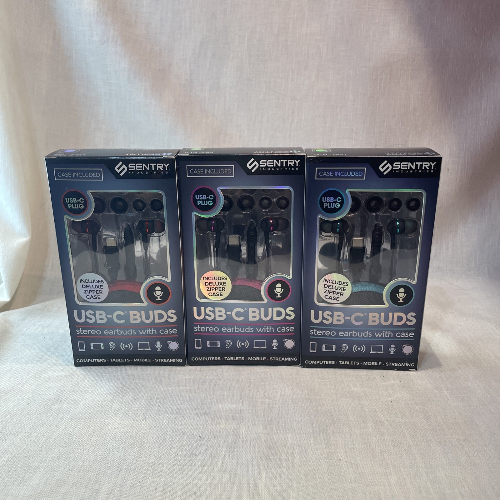 3 Sentry USB-C EarBuds with In line mic with Case, noise isolation- New in Box