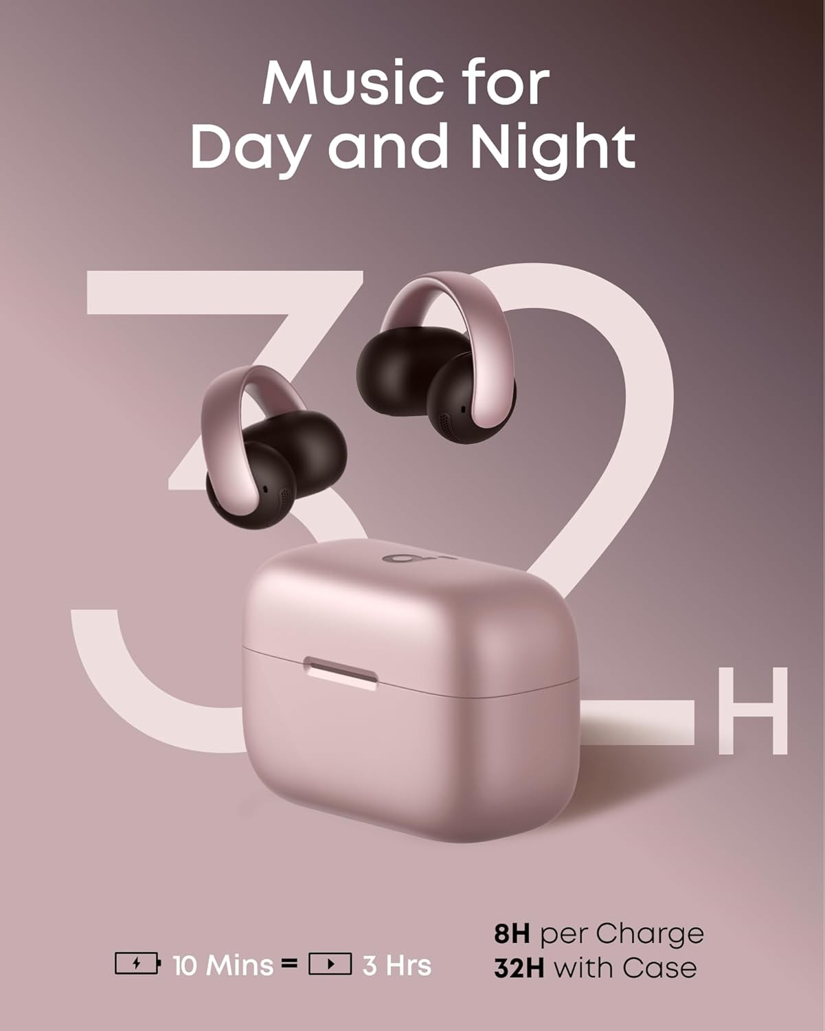 soundcore AeroClip Open-Ear Clip-On In-Ear Bluetooth Earbuds Rosy Brown (A3872)