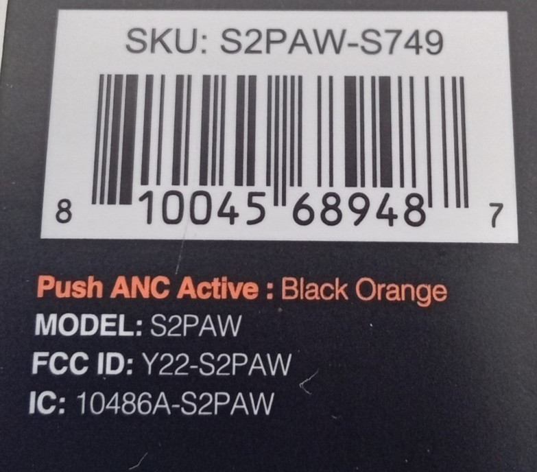 Skullcandy Push ANC Active Wireless Earbuds Black Orange Sealed