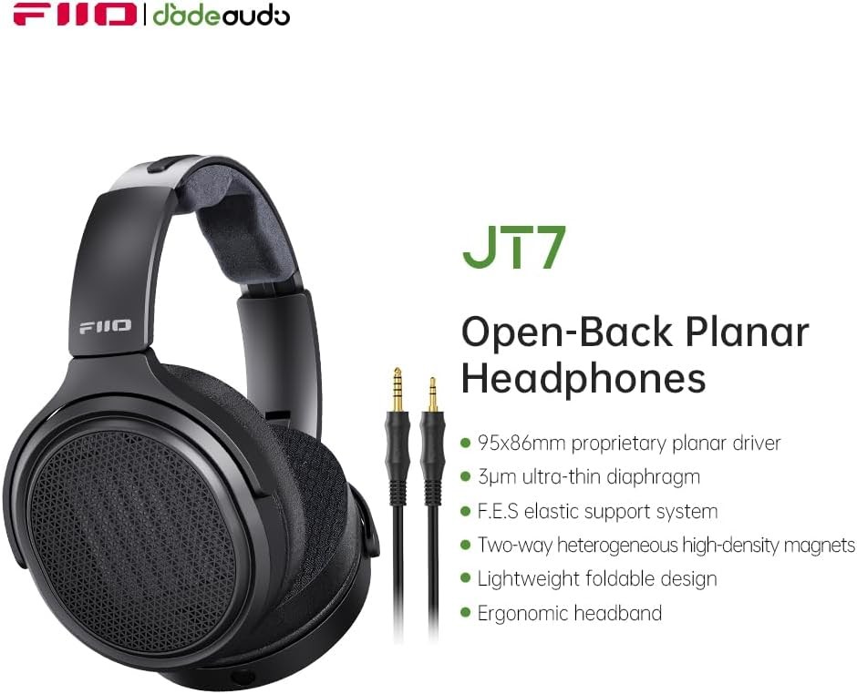 FiiO JT7 Black Open-Back Planar Magnetic Headphones 3.5mm 4.4mm Balanced Hi-Res