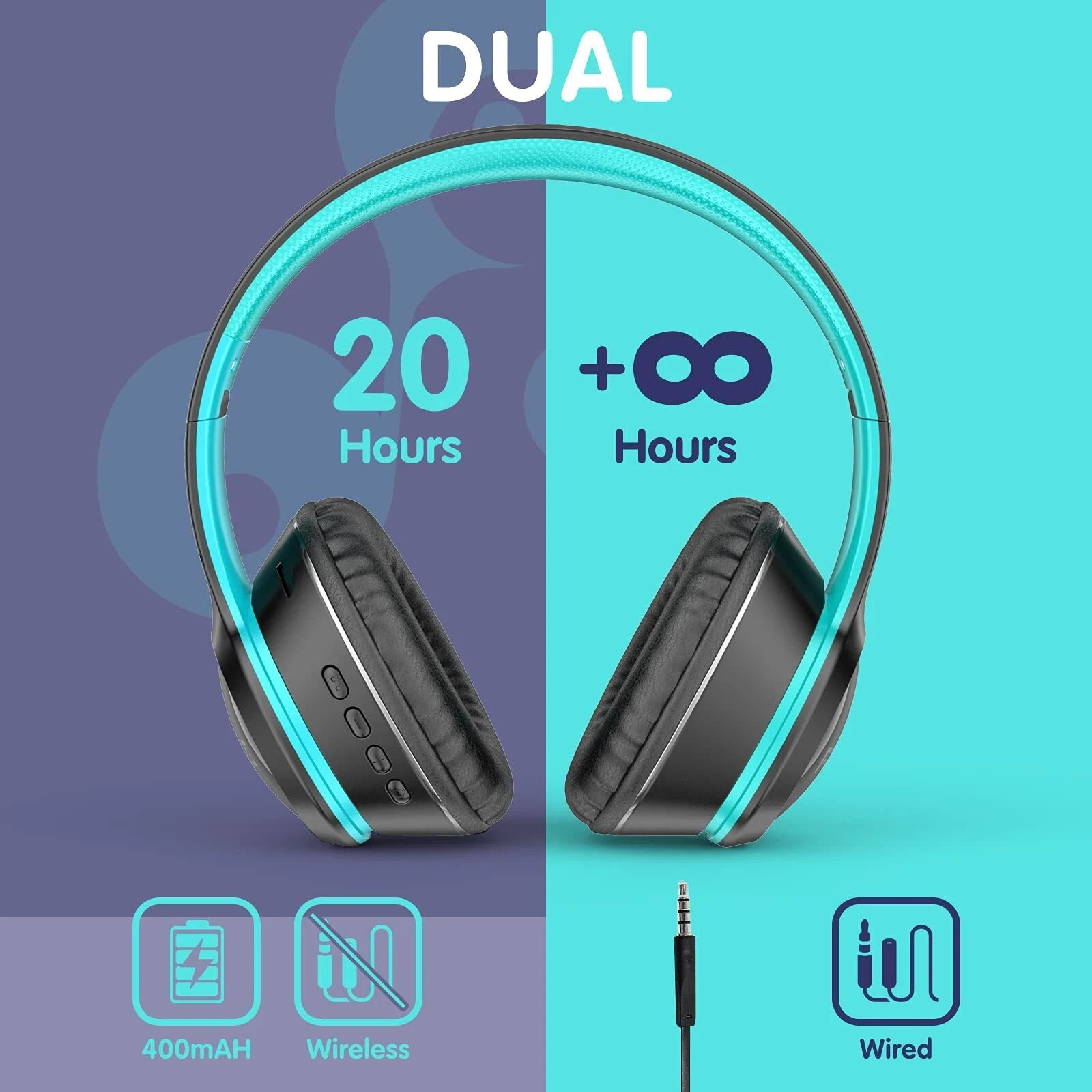 FFZ Kids Wireless Headphones K21 Colorful LED Lights Blue Tooth-V5.0 Headphon…
