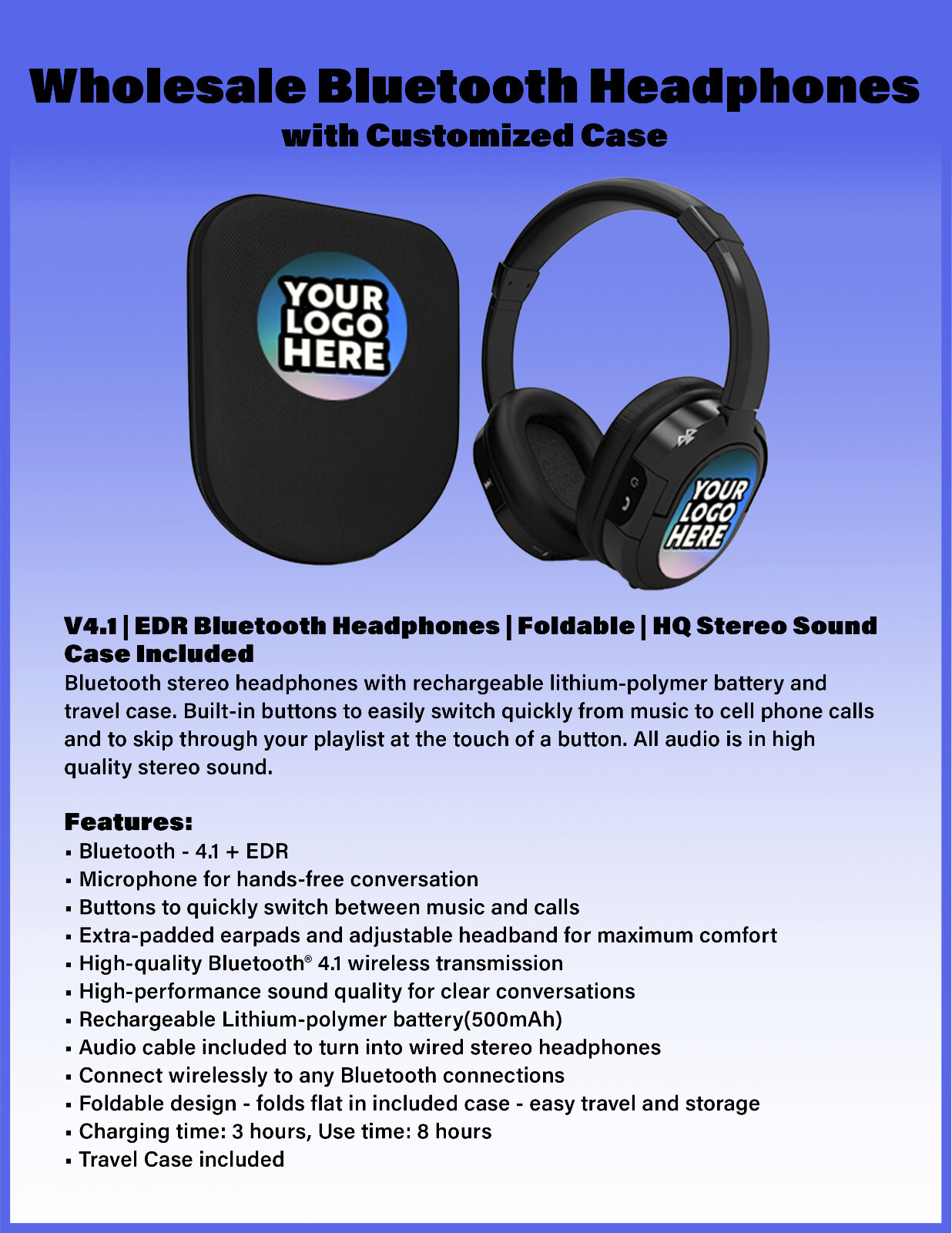 Custom Wholesale Bluetooth Headphones Quantity 10, 20, 40 Lot Free Shipping