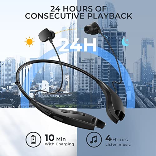 Neckband Bluetooth Headphones, Around The Neck Headphones 24H+ Playtime, Black
