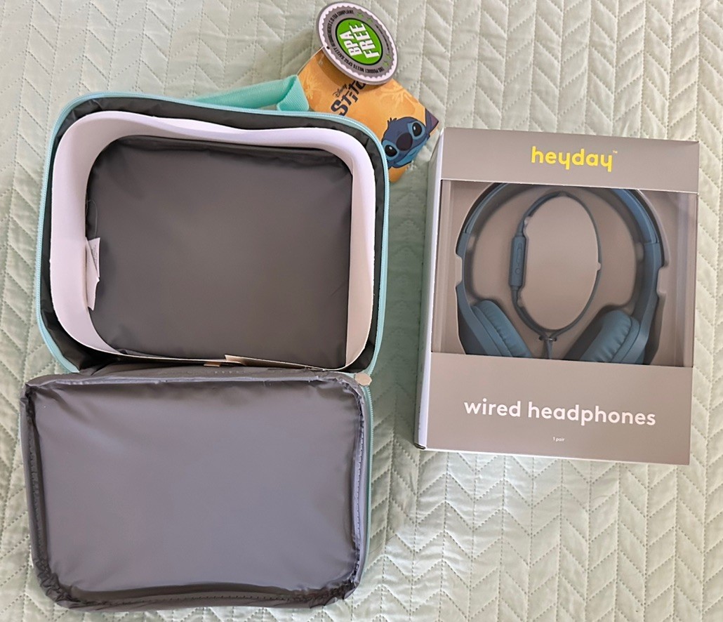 heyday™ Wired On-Ear Headphones Blue bundled with Stitch Aloha lunch box NEW NWT