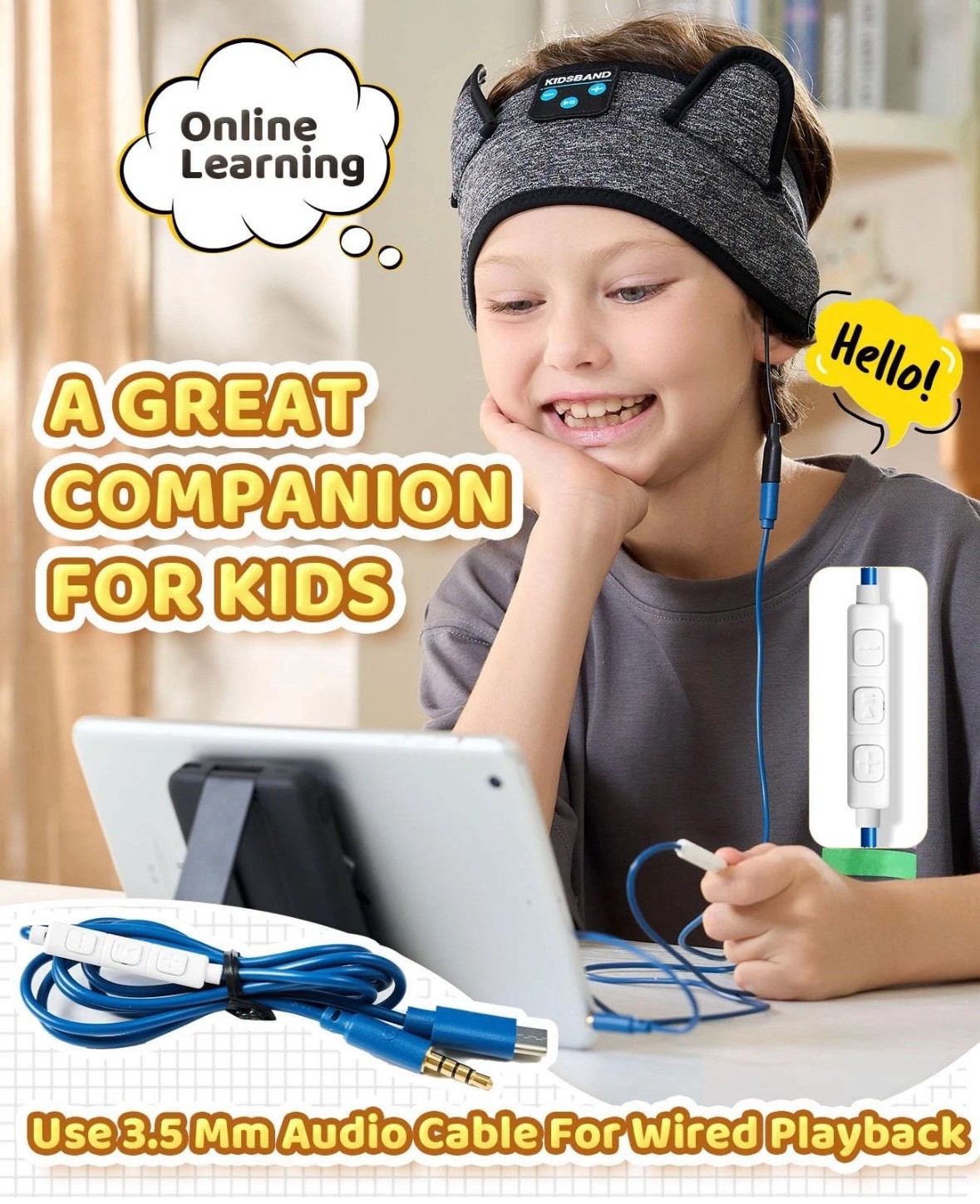( ME7)Kids Headband Bluetooth Headphones with Volume Limit & 3.5mm Jack