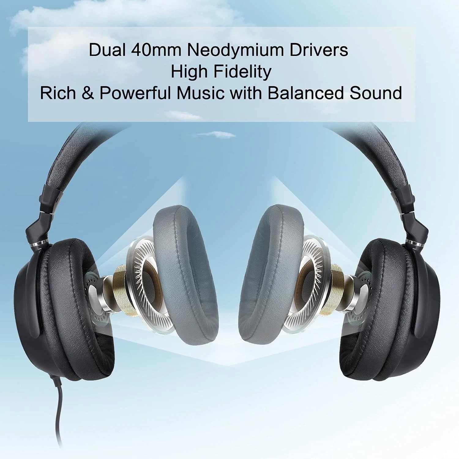 Long Cord TV Headphones with Mic, 21.6ft Wired Stereo Over Ear PC Audio