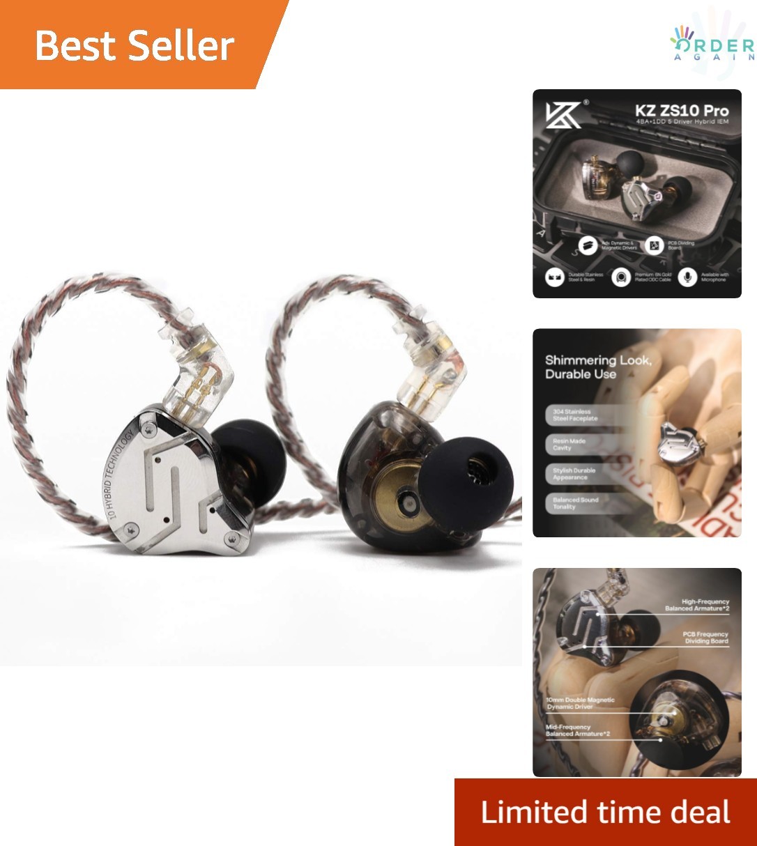 In Ear Monitor Earphones Hybrid 4BA+1DD Detachable Cable Noise Isolation