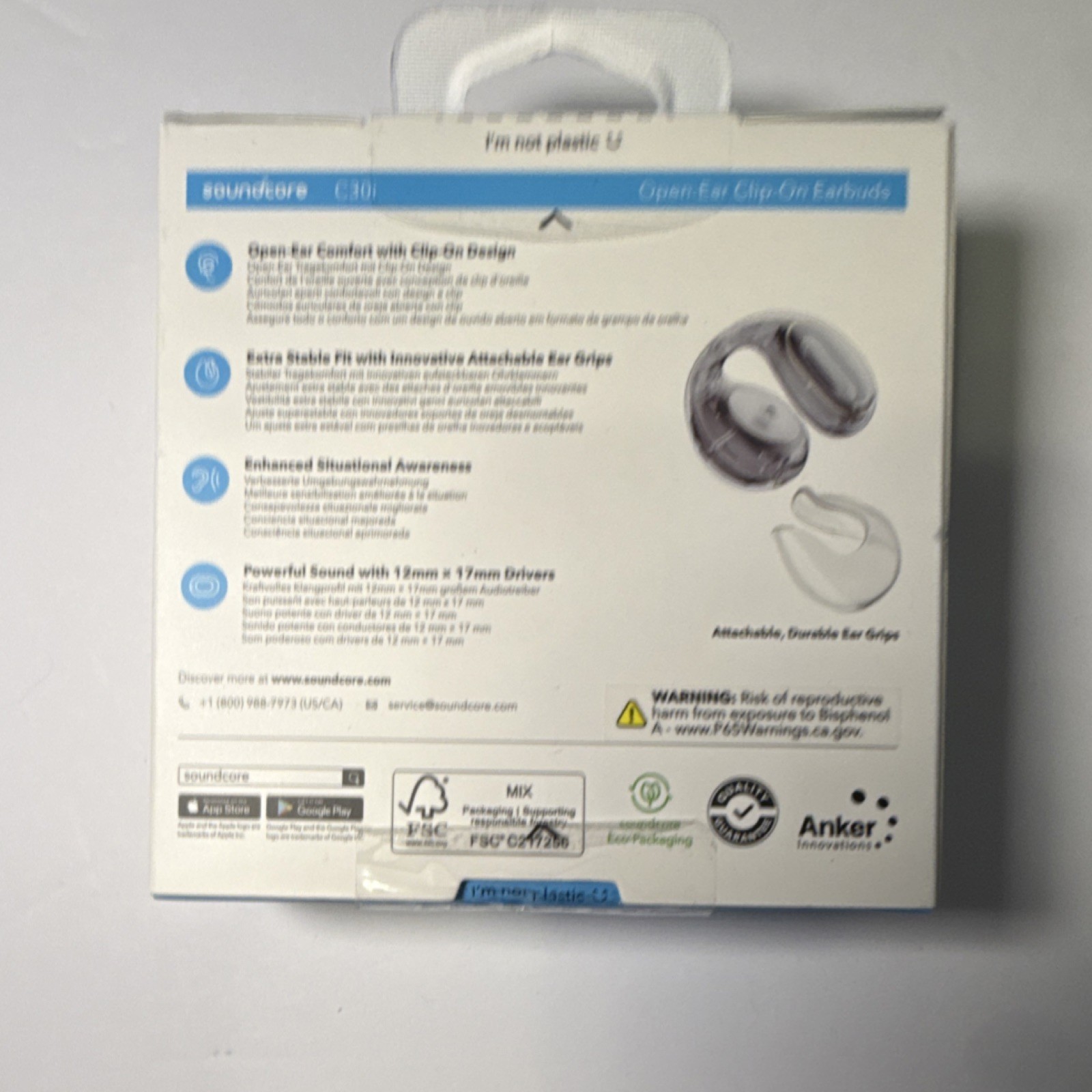 soundcore C30i Open-Ear Clip-On Bluetooth Earbuds Gray Built-In Microphone