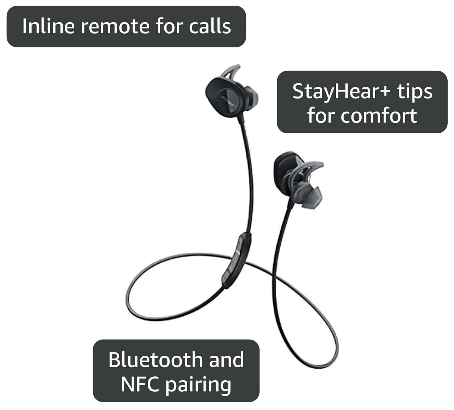 Bose SoundSport, Wireless Earbuds, (Sweatproof Bluetooth Headphones for Black