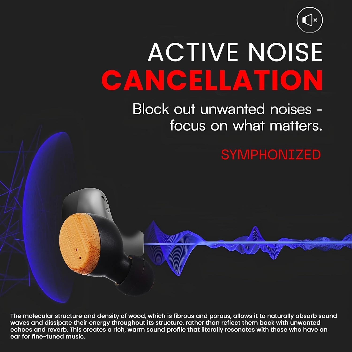 Symphonized Wooden True Wireless Earbuds Crisp Highs with Deep Bass 35H Playtime