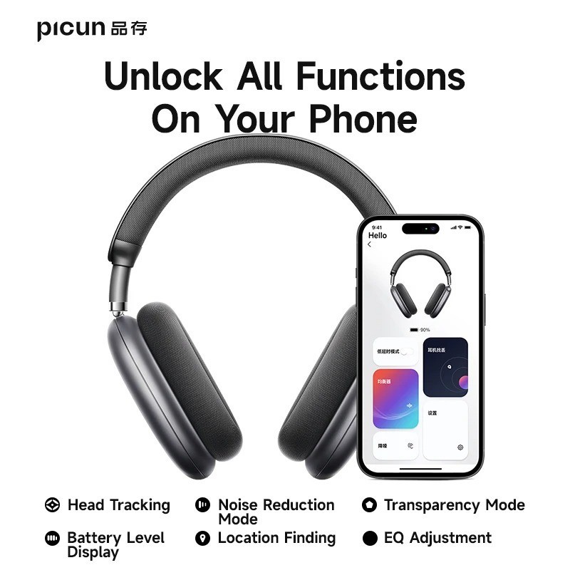 Picun F8 Pro ANC Wireless Headphones Bluetooth 5.3 Headset HIFI 3D Audio Mic