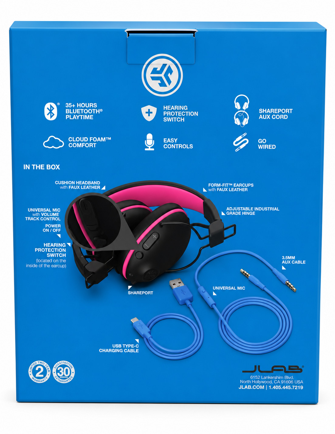 JLab JBuddies Pro Wired Over-Ear Kids Headphones Built-in Volume Folding Pink