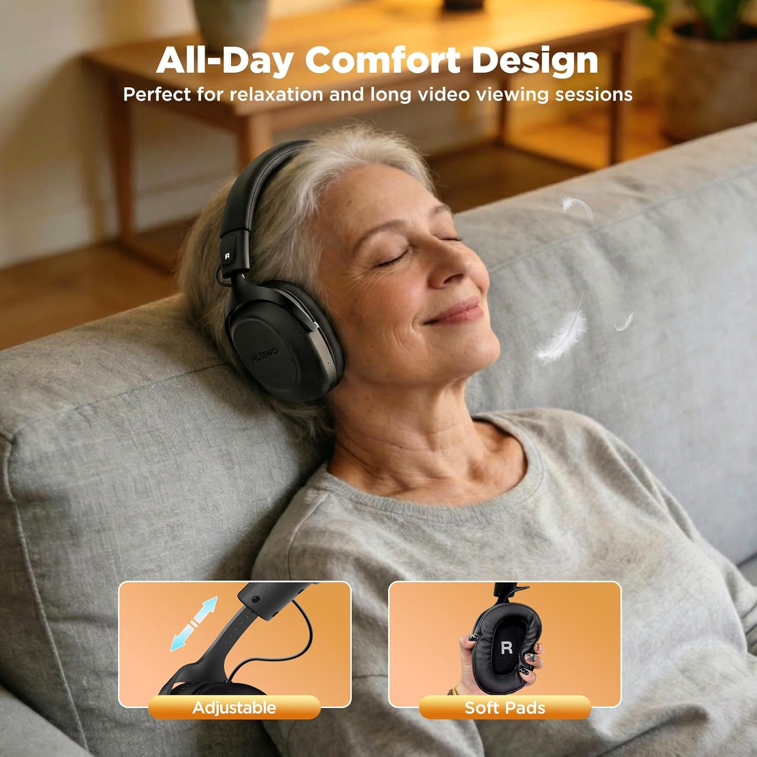 Wireless TV Headphones for Seniors Hearing Impaired, 2.4Ghz Bluetooth Headphones
