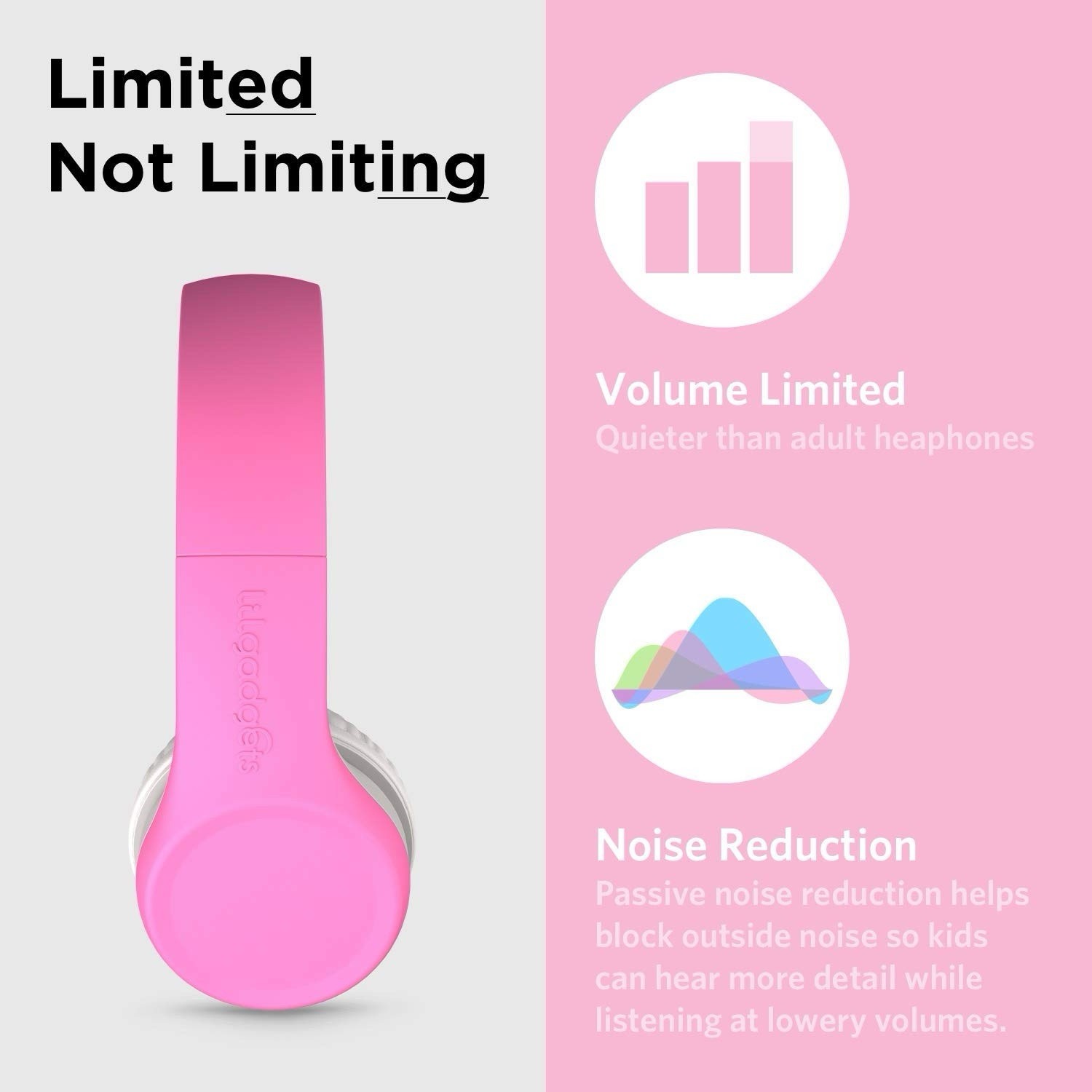LilGadgets Connect+ Kids On-Ear Wired Headphones Pink Low Volume For Kids