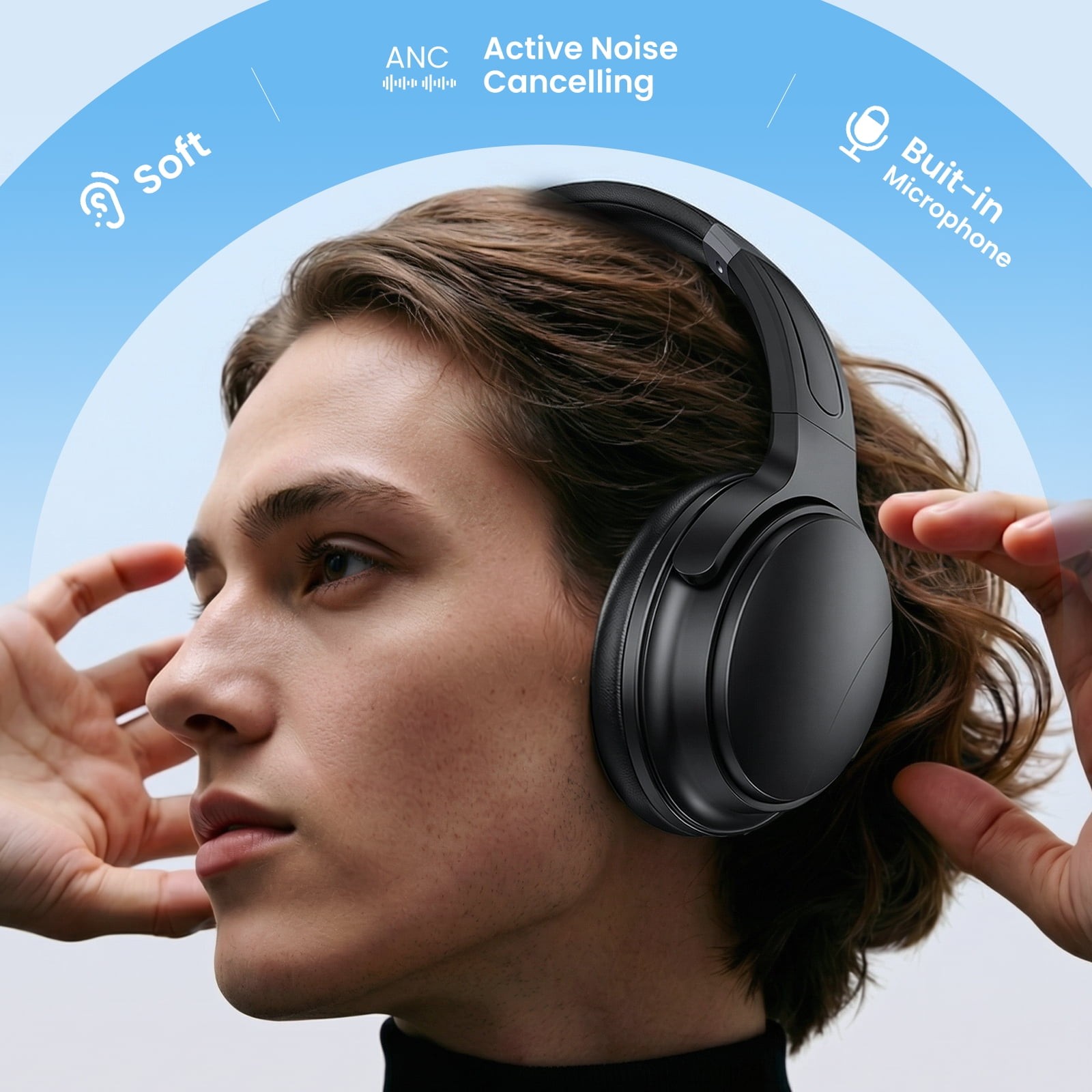 Noise Cancelling Headphones, Wireless Bluetooth Headphones with Clear Calls, Dee